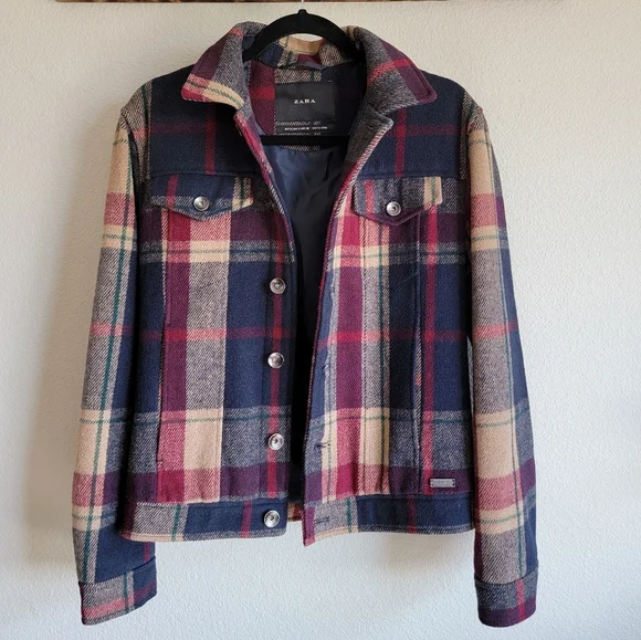 Zara Button Up Check Plaid Jacket - Picture 1 of 7